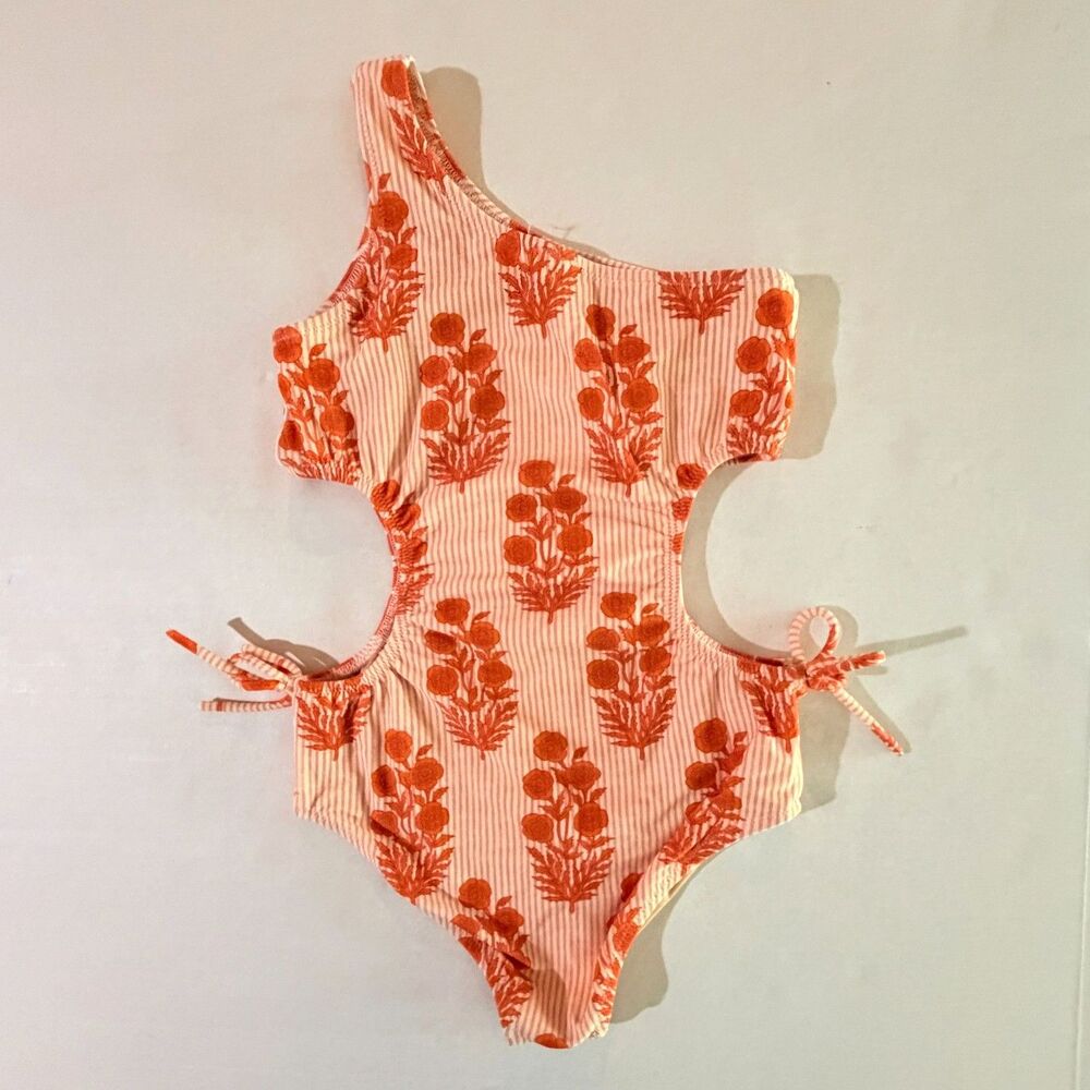 Crewcuts, SZ Blockprints Orange Single Strap Cutout One Piece Girl's Swimsuit